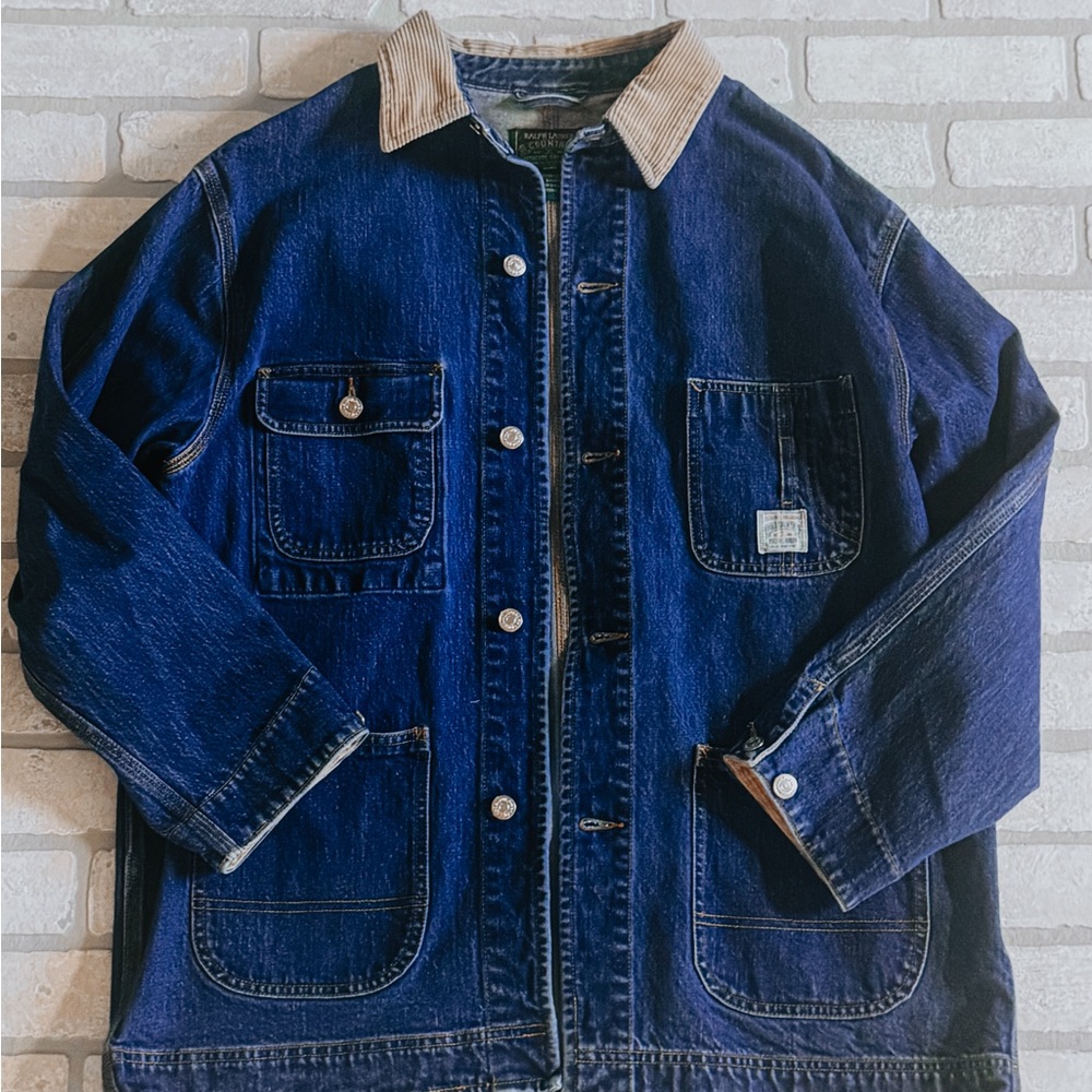 Vintage Ralph Lauren Country Jacket Mens Large Denim Fireman Corduroy Collar